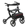 VEVOR folding rollator walker with black frame, padded seat, storage bag, and ergonomic handles.