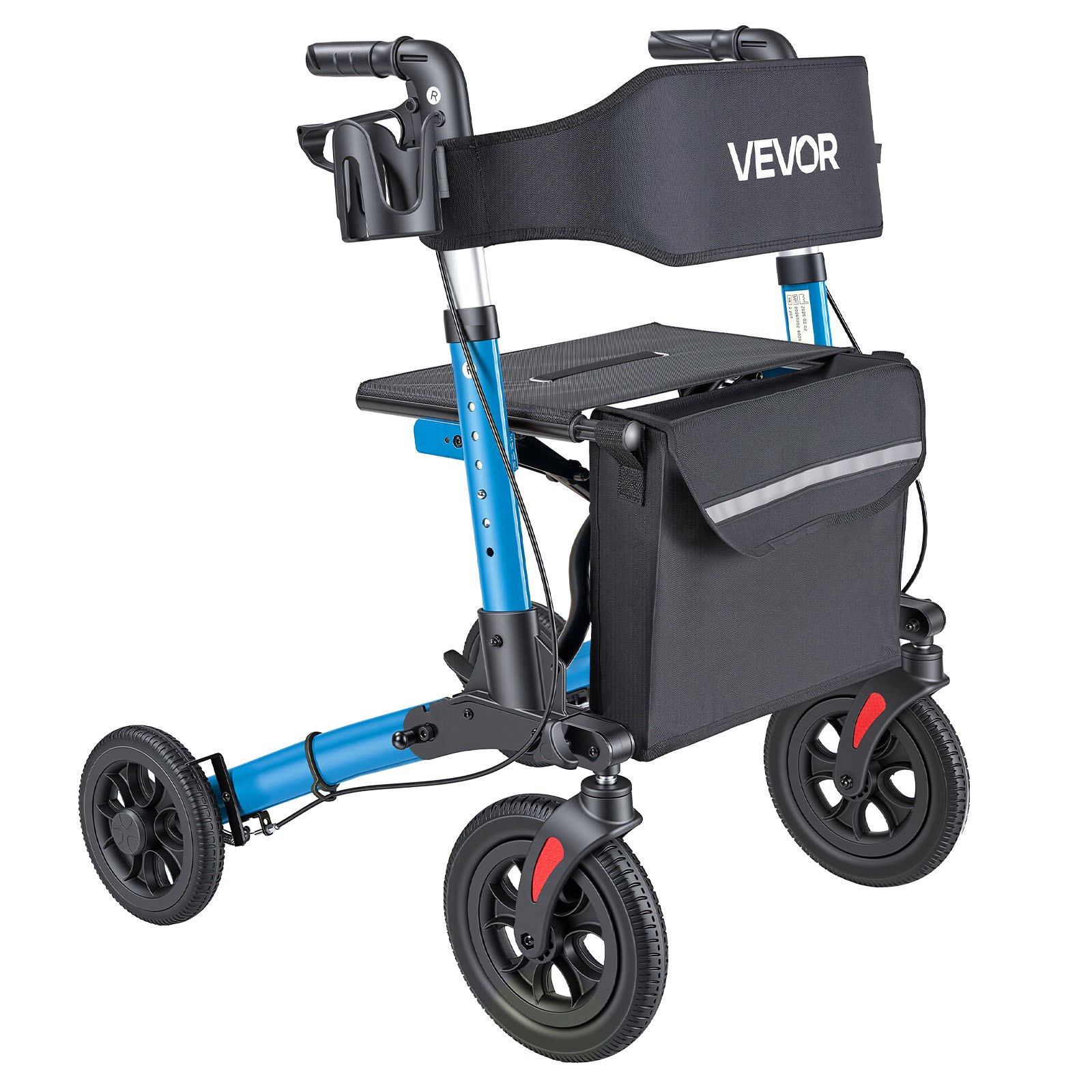 VEVOR 3-weg opvouwbare rollator met zitje, lichtgewicht 4-wielige rollator, loophulp tot 136 kg met rugleuning, tas, stokhouder, in hoogte verstelbare loophulp met vergrendelingsfunctie voor senioren, blauw