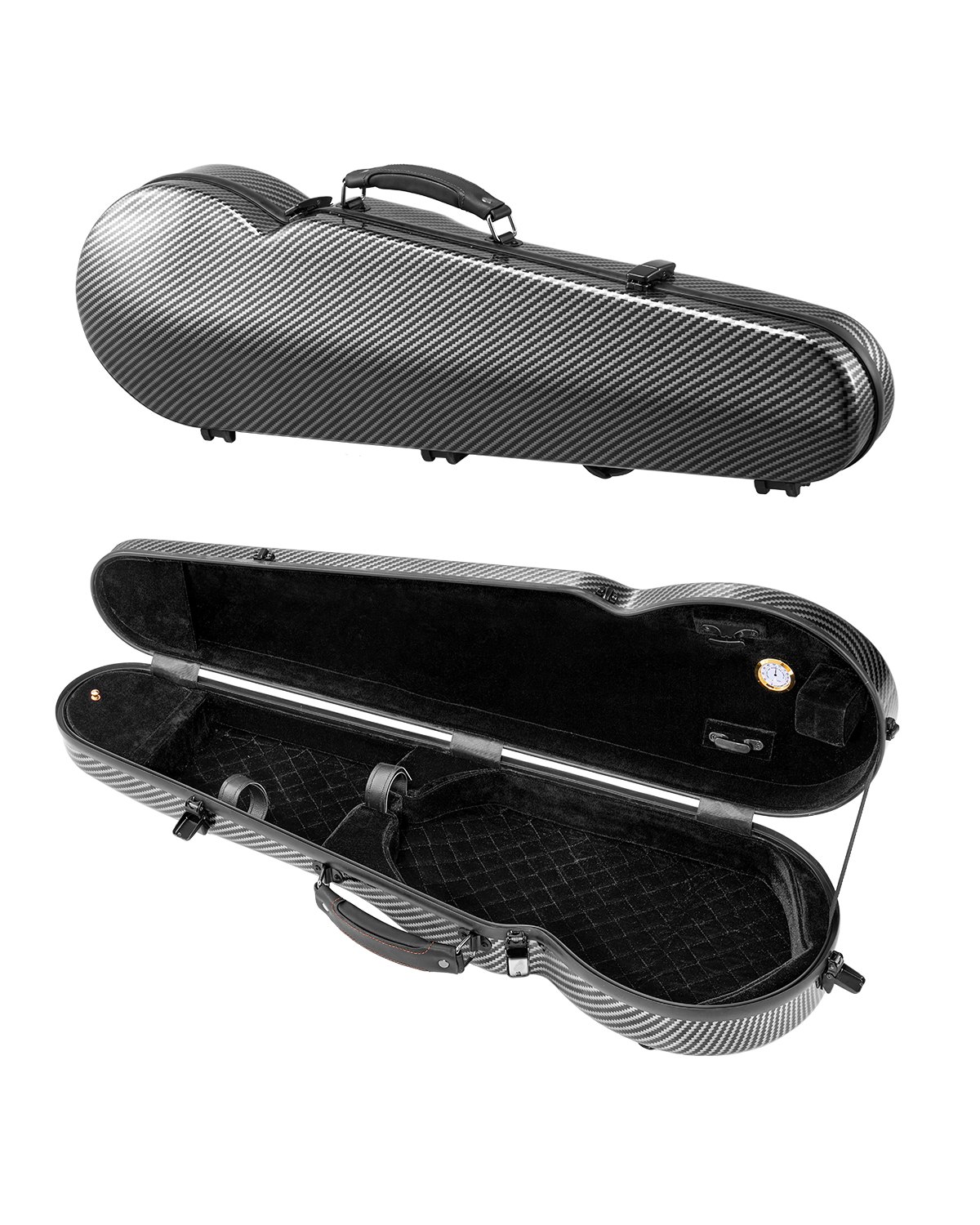 VEVOR 4/4 Full Size Violin Case, Built-in Hygrometer, Lightweight Portable Travel Carrying Bag, with Plush Lining, Dual Shoulder Straps, Anti-Scratch, Professional Triangular Shape, for Violin, Black