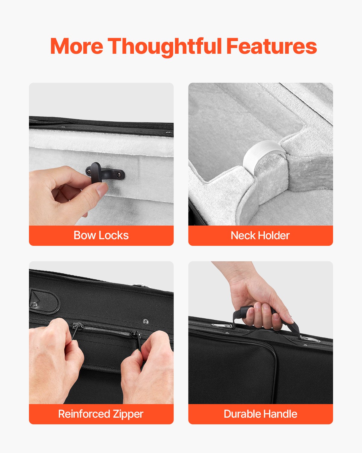 VEVOR 4/4 vioolkoffer van volledig formaat, waterdichte nylon vioolkoffer met zachte voering, twee schouderbanden, krasbestendig, professionele driehoekige vorm, voor viool, zwart