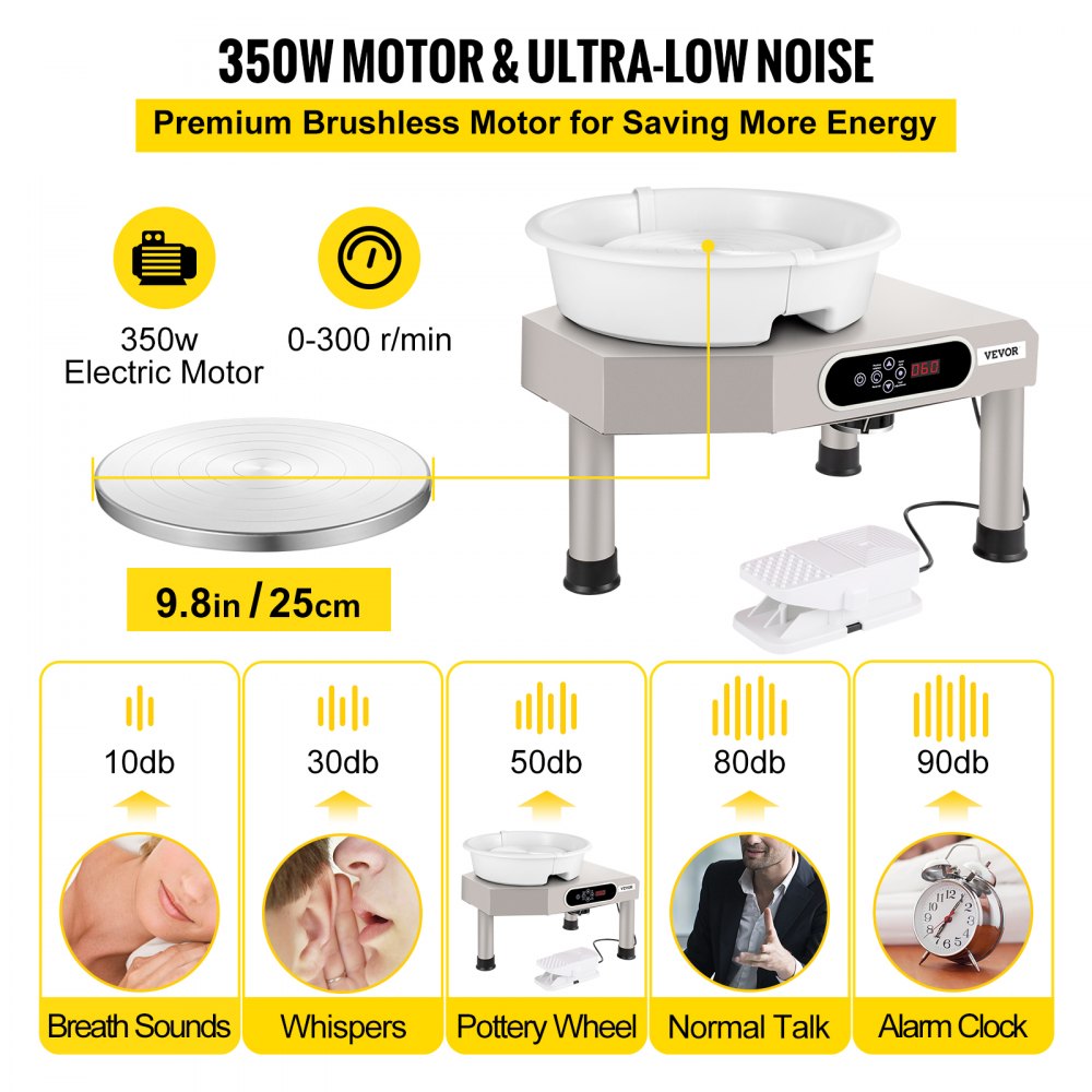 VEVOR Pottery Wheel Ceramic Forming Machine, 9.8" LCD Touch Screen Clay Wheel, 350W Electric DIY Clay  Sculpting Tools with Foot Pedal & Detachable ABS Basin for Adults and Beginners Art Craft Grey