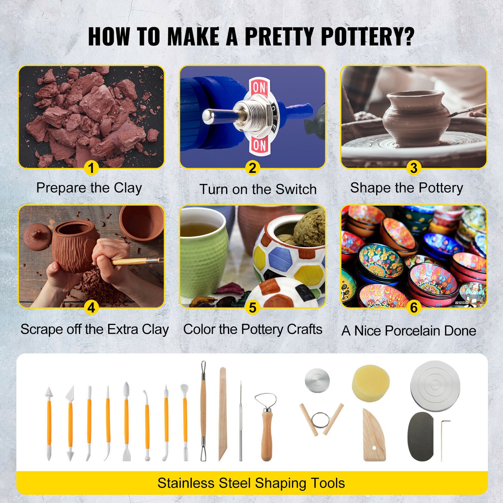 VEVOR Pottenbakkersschijf Klei Maken Keramische Machine 30W 0-2000RPM Mini Aardewerk Wiel Verstelbare Snelheid Elektrische Diy Klei Aardewerk Machine