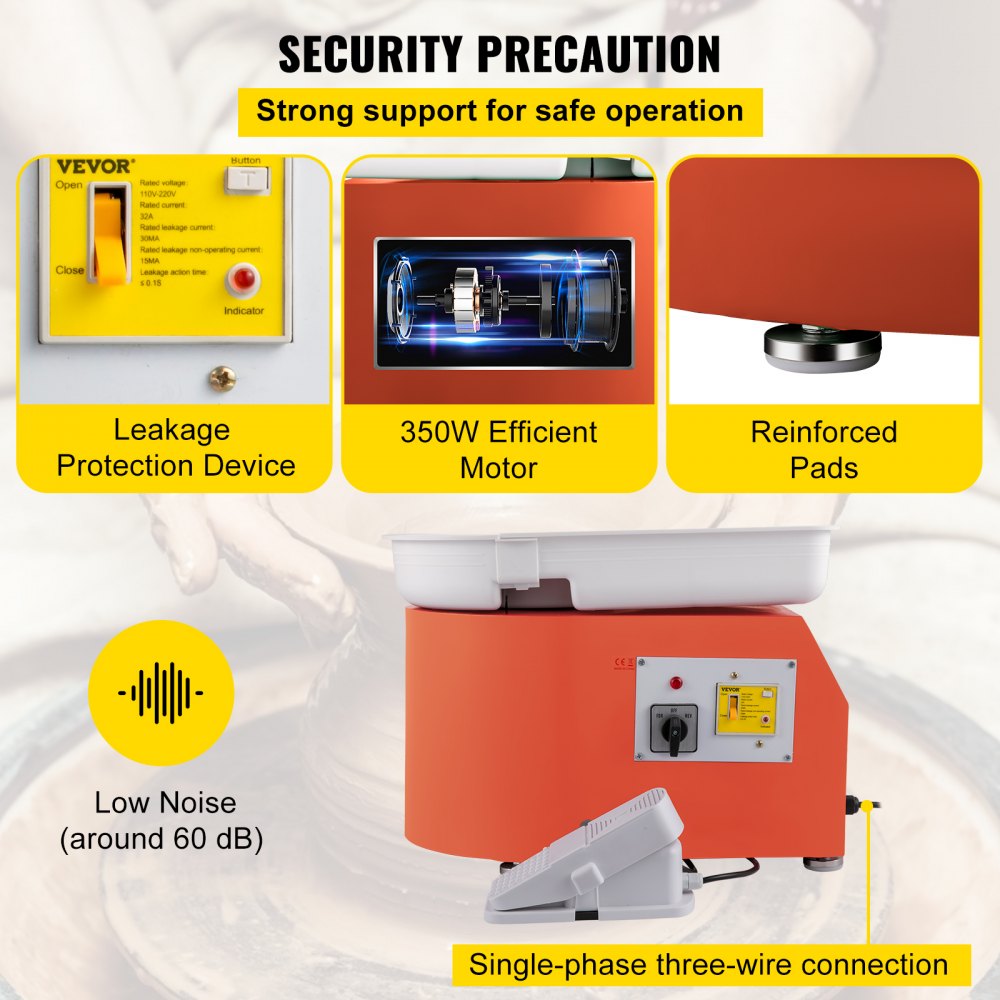 VEVOR Aardewerk Wiel 11 inch 0-300 RPM Keramisch Wiel, 350W Instelbare Snelheid Vormmachine met Beeldhouwgereedschap en Schort, Afneembare Wastafel Voetpedaalbediening voor Kunst en Thuis DIY Oranje