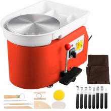 VEVOR Aardewerk Wiel, 28 cm 0-300 RPM keramisch wiel, 350 W Instelbare Snelheids Vormmachine, Beeldhouwgereedschap en Schort, Afneembare Bak Handmatige en Voetpedaalbediening voor Kunst en DIY Oranje