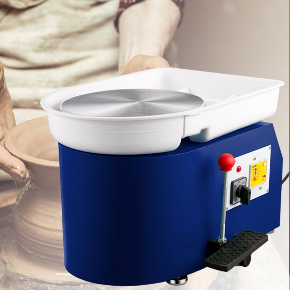 VEVOR Pottery Wheel 11in 0-300RPM Ceramic Wheel, 350W Adjustable Speed Forming Machine, Sculpting Tools Apron, Detachable Basin Manual and Foot Pedal Control for Art Craft Work and Home DIY Blue