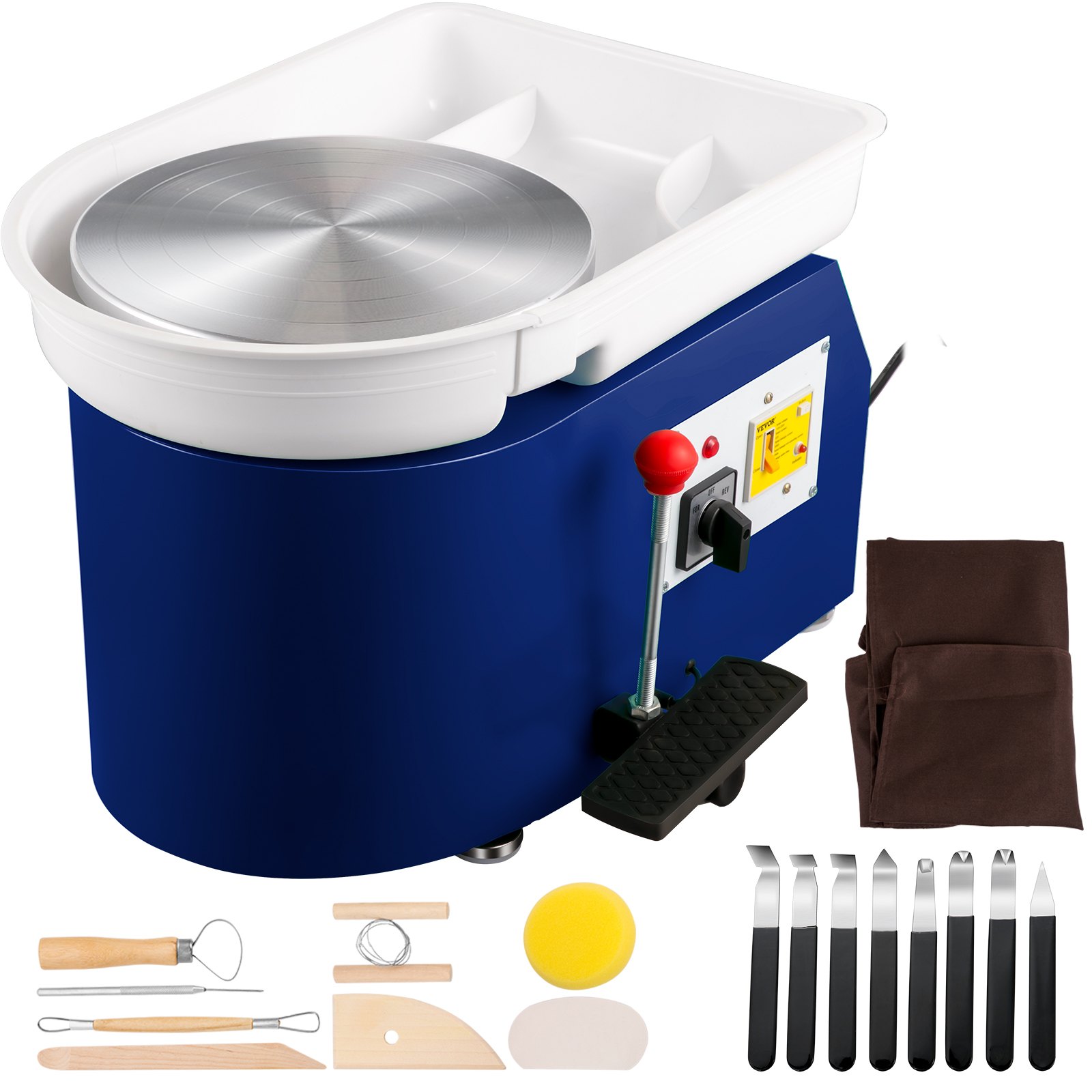 VEVOR Pottery Wheel 11in 0-300RPM Ceramic Wheel, 350W Adjustable Speed Forming Machine, Sculpting Tools Apron, Detachable Basin Manual and Foot Pedal Control for Art Craft Work and Home DIY Blue