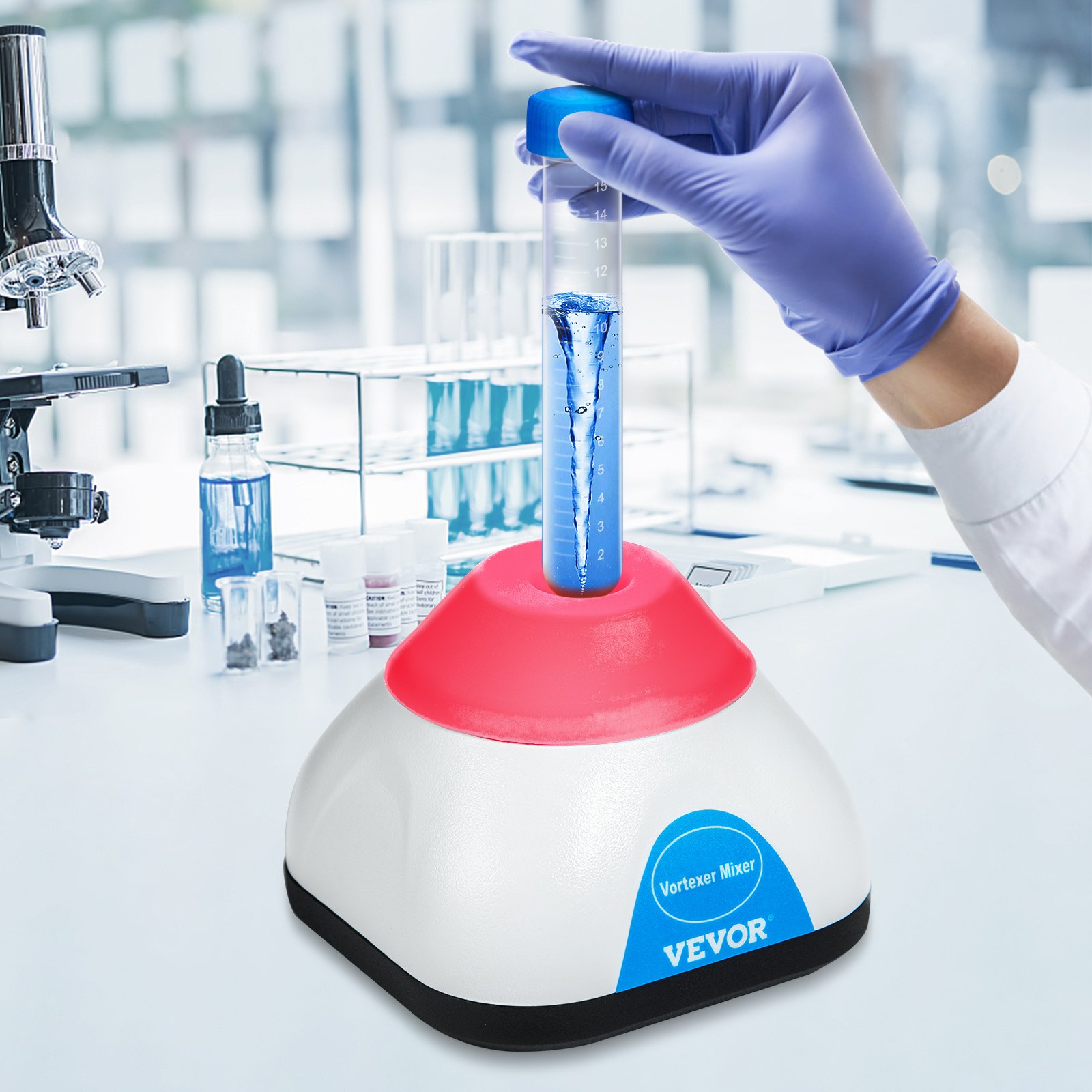 VEVOR Vortex Mixer Max. 50 ml Mengcapaciteit Mini Vortex Mixer Shaker 3000 RPM Lab Vortex Mixer van PC-kunststof en Siliconen met Borstelloze Gelijkstroommotor voor Laboratoria Scholen en Thuisgebruik