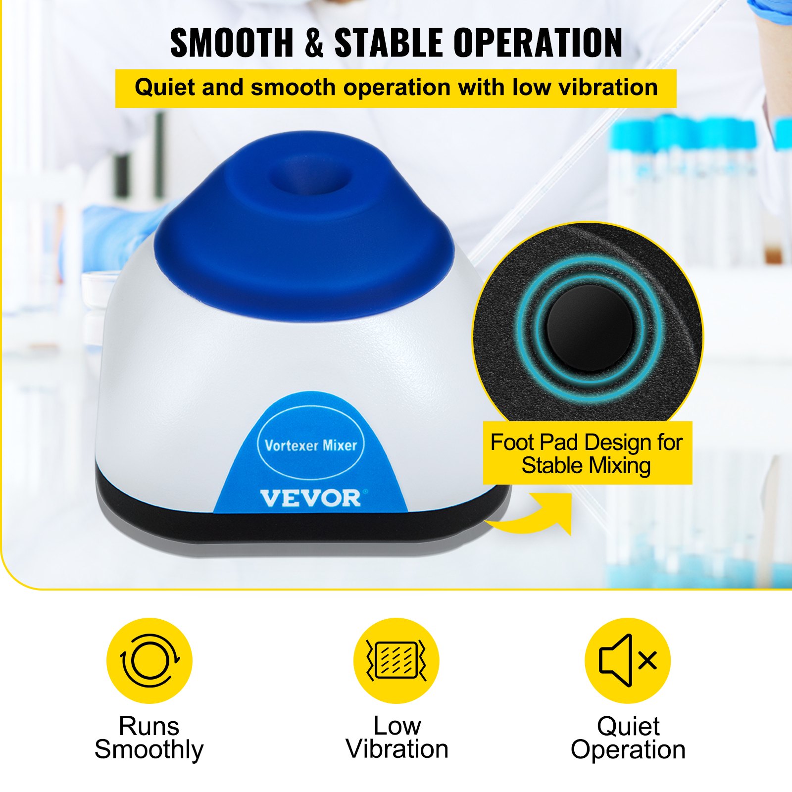 VEVOR Vortex Mixer Blauwe Mini Vortex Mixer Shaker 50 ml Max. Mengcapaciteit Lab Vortex Mixer van PC-kunststof en Siliconen met 4 W Motor Vier Antislipvoetjes voor Laboratoria Scholen en Thuisgebruik