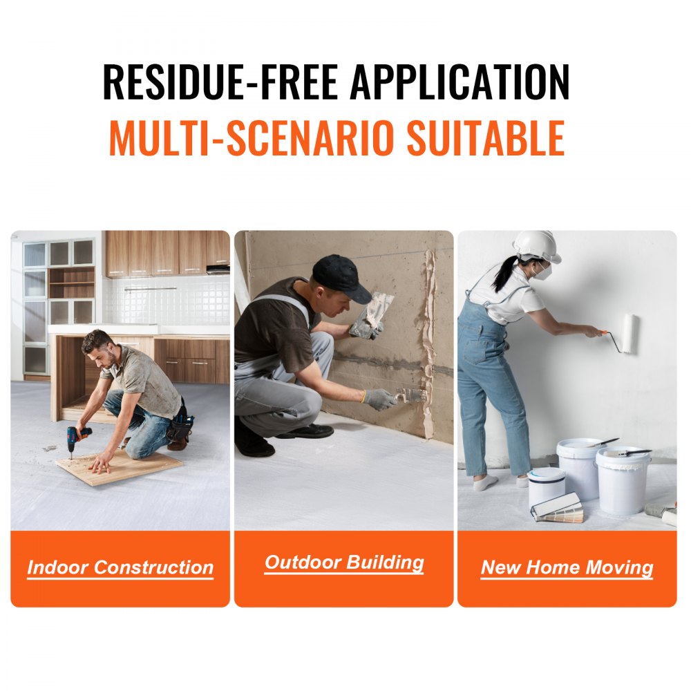 VEVOR Tapijtbeschermer, 39 inch x 100 voet vloer- en oppervlaktebeschermer, gemakkelijk te snijden, eenvoudige installatie, vezelstof automatbeschermer op rol voor bouw en renovatie, wit