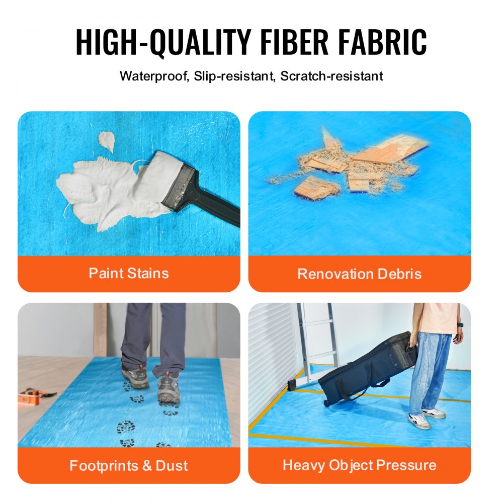 VEVOR Tapijtbeschermer, 40 inch x 84 ft vloer- en oppervlaktebeschermer, gemakkelijk te snijden, eenvoudige installatie, beschermfolie van vezelstof voor automatten voor bouw en renovatie, blauw