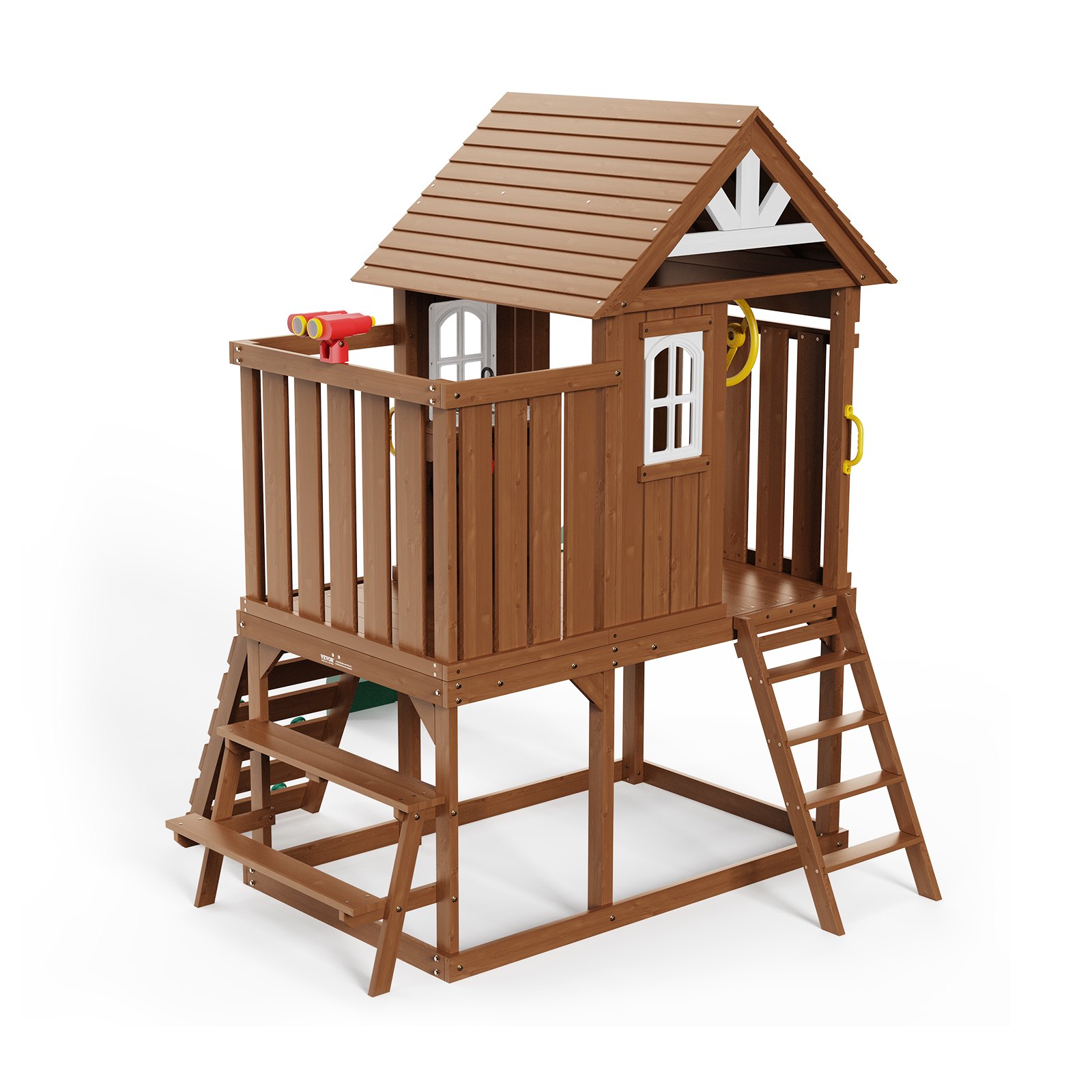 VEVOR Houten Speelhuis Kinderspeelhuis, Tuinhuis voor Kinderen vanaf 2 Jaar, Tuinspeelhut, Speelhuis van Cederhout in Landelijke Stijl met Glijbaan, Ladder, Klimwand, Ramen, Picknicktafel Buiten
