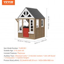 VEVOR speelhuis kinderspeelhuis houten tuinhuis 1403x1260x1660mm tuin