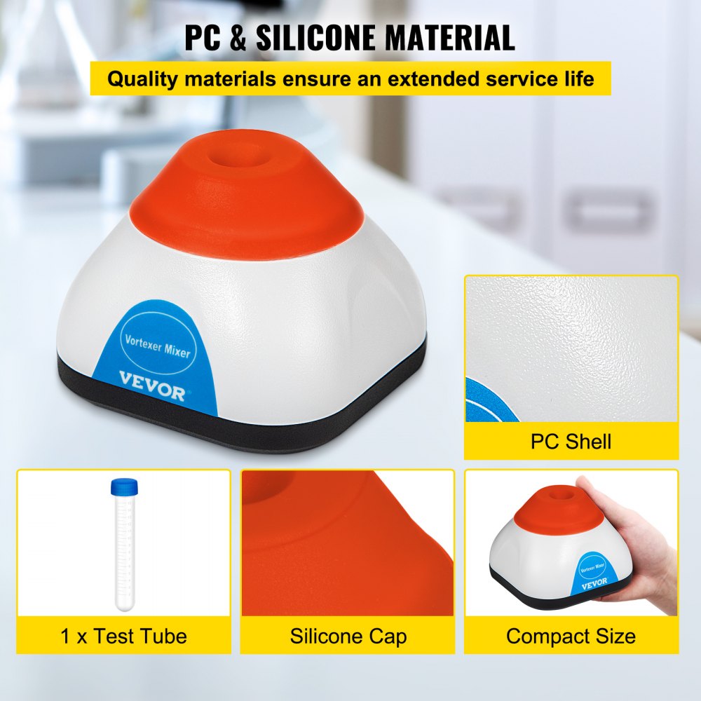 VEVOR Vortex Mixer 50 ML Mini Vortex Mixer Shaker 6000 RPM Lab Vortex Mixer Gemaakt van PC-kunststof en Siliconen met 4W Motor en Vier Antislipvoetjes Ideaal voor Laboratoria Scholen en Thuisgebruik
