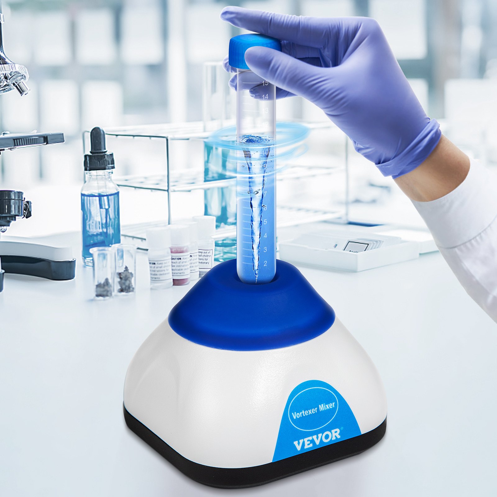 VEVOR KW-5600-1L Vortex Verfmixer 6000 Tpm Lab Mini Vortex Schottler Stirrer 50 ml Trillingsmenger Laboratoriummengmachine Hemelsblauw Laboratorium-tattooshop Schoonheidssalon Kunstenaars-studio enz