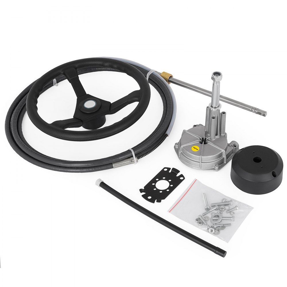 VEVOR Outboard Steering System Kit, 14ft Boat Steering Cable, Standard 3/4" Tapered Shaft, 13.5" Steering Wheel, Aluminum Marine Steering System, for Yachts, Fishing Boats, etc.