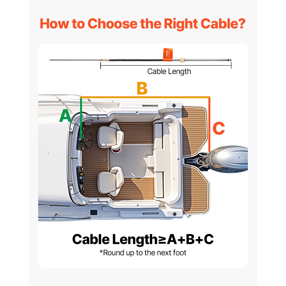 VEVOR Buitenboordmotor Stuursysteem 15 Voet Buitenboordmotor Stuursysteem 15 Voet Boot Stuurkabel met 13 Inch Wiel Duurzaam Maritiem Stuursysteem