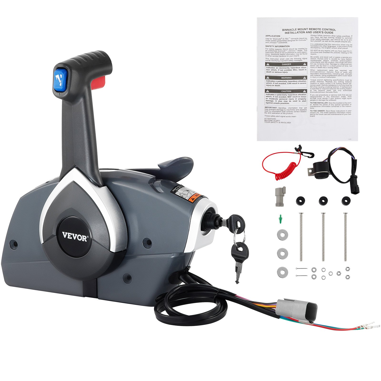 VEVOR Boat Throttle Control 5006180 Boat Control Box Outboard Control Box with Emergency Lanyard Side Mount Remote Control Box Shifter for Mercury Throttle/Shift Boat Motor Remote Control Box