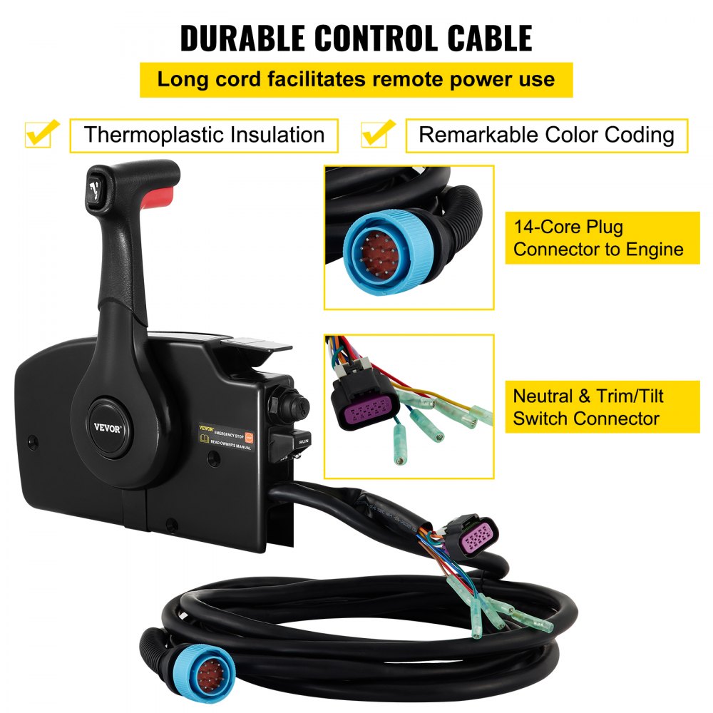 VEVOR Boat Throttle Control 881170A13 Remote Control Box Outboard Remote Control Box with 15' harness with 14 Pin Deutshe Connector For Mercury Outboard Engine Gasoline