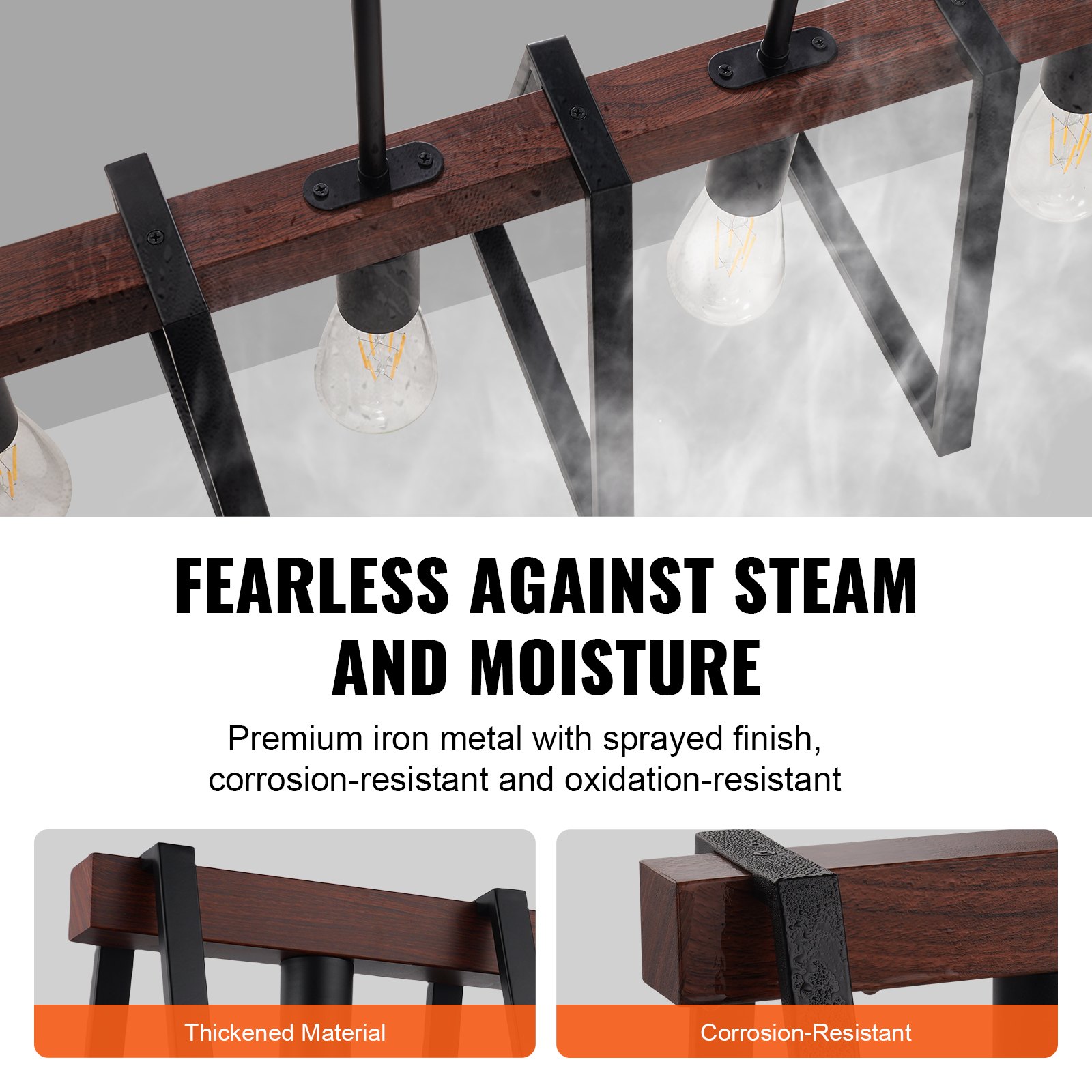 VEVOR 4-lichts hanglamp voor keukeneiland, 60W verstelbare eetkamerlamp met 2 x 6-inch en 6 x 12-inch lange staven, lineaire kroonluchterverlichting in industriële metalen framestijl