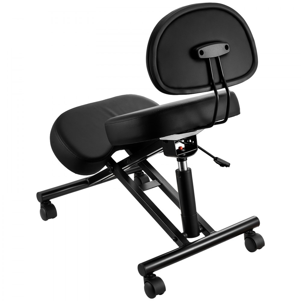 VEVOR Ergonomic Kneeling Chair with Backrest & Wheels, Mobile X-Shaped Posture Knee Chair with Adjustable Height & Thick Foam Cushions, Relief for Neck or Back Pain for Home, Office, Meditation, Black