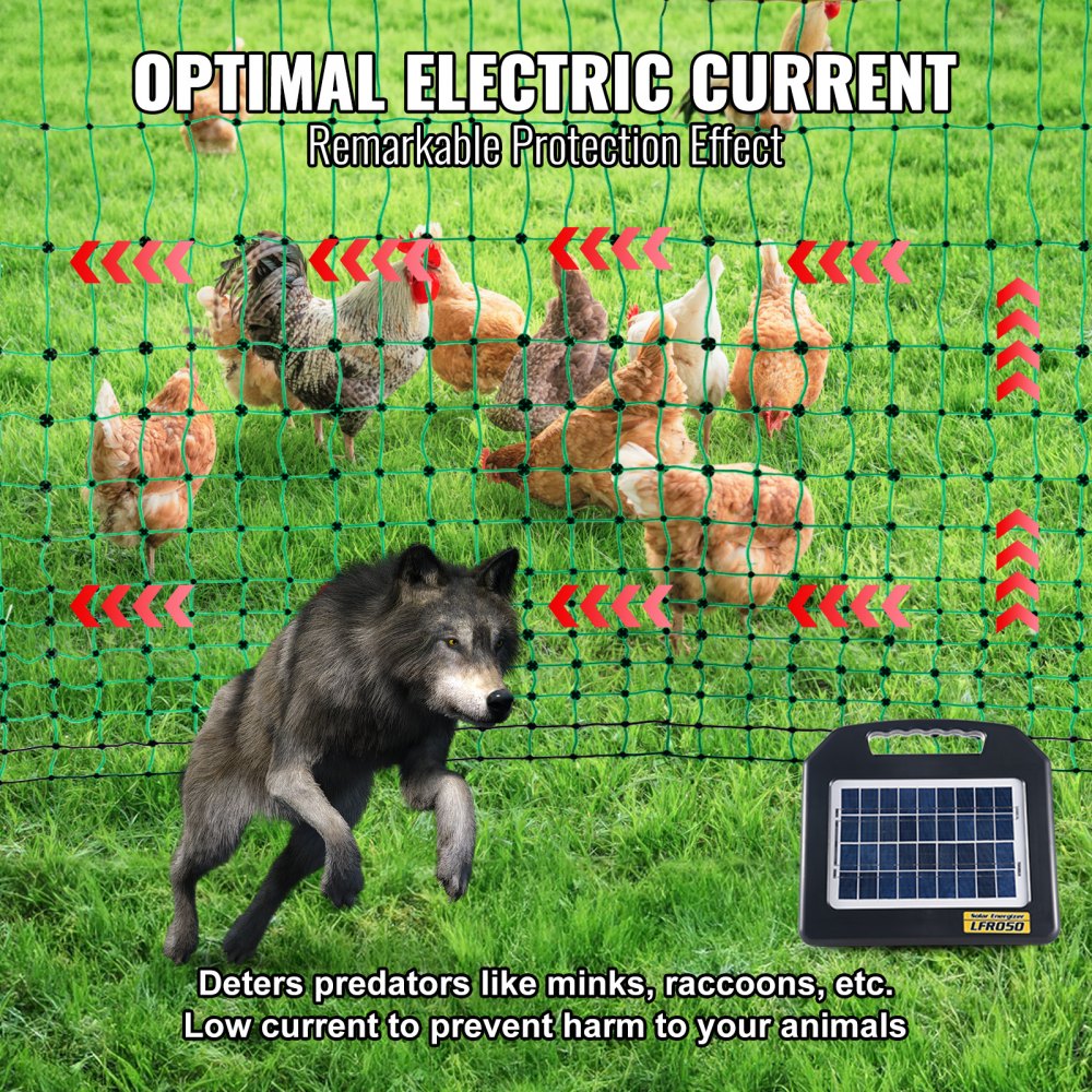 VEVOR Electric Fence Netting, 48" H x 168' L, PE Net Fencing Kit with Posts & Double-Spiked Stakes, Utility Portable Mesh for Chickens, Ducks, Geese, Rabbits, Used in Backyards, Farms, and Ranches