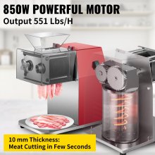 VEVOR Commercial Meat Cutting Machine, 551 Lbs/H 850W Meat Shredding Machine, 10mm Blade Electric Meat Cutter, Stainless Steel Restaurant Food Cutter, for Kitchen Supermarket Lamb Beef Chicken, Red