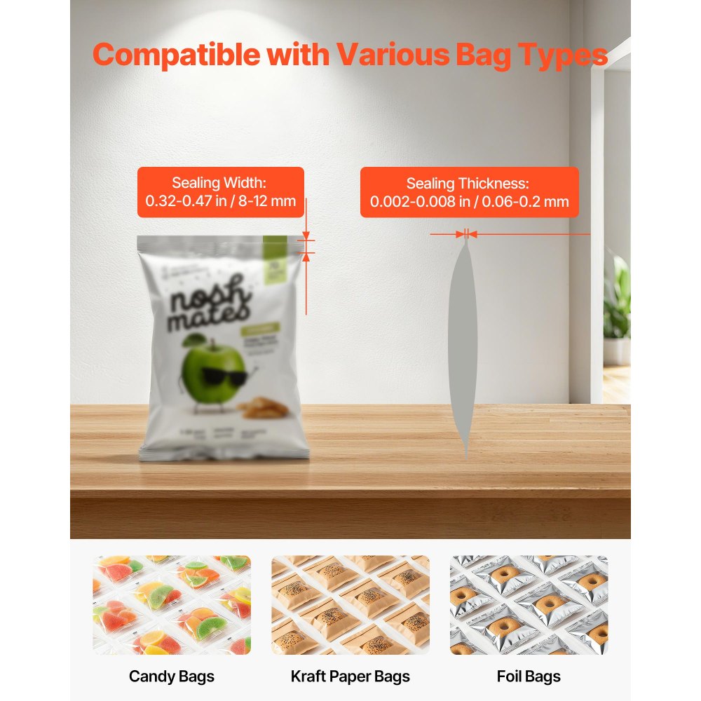 VEVOR Continuous Sealing Machine, 8-12 mm Seal Width, Automatic Continuous Band Sealer with Digital Temperature Control, Automatic Shutdown, Heat Sealing Machine for 0.06-0.2 mm Plastic Bags