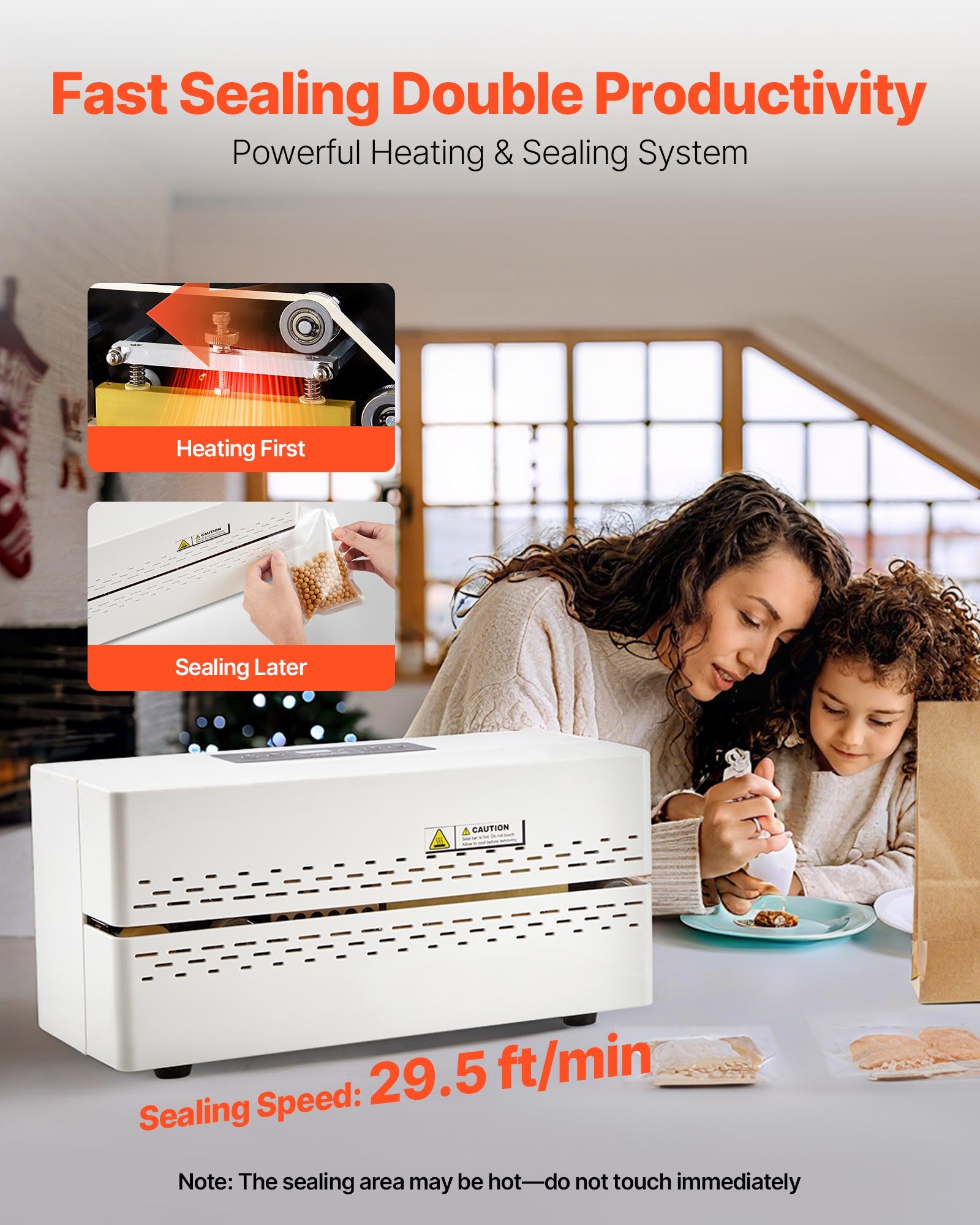 VEVOR Continuous Sealing Machine, 8-12 mm Seal Width, Automatic Continuous Band Sealer with Digital Temperature Control, Automatic Shutdown, Heat Sealing Machine for 0.06-0.2 mm Plastic Bags