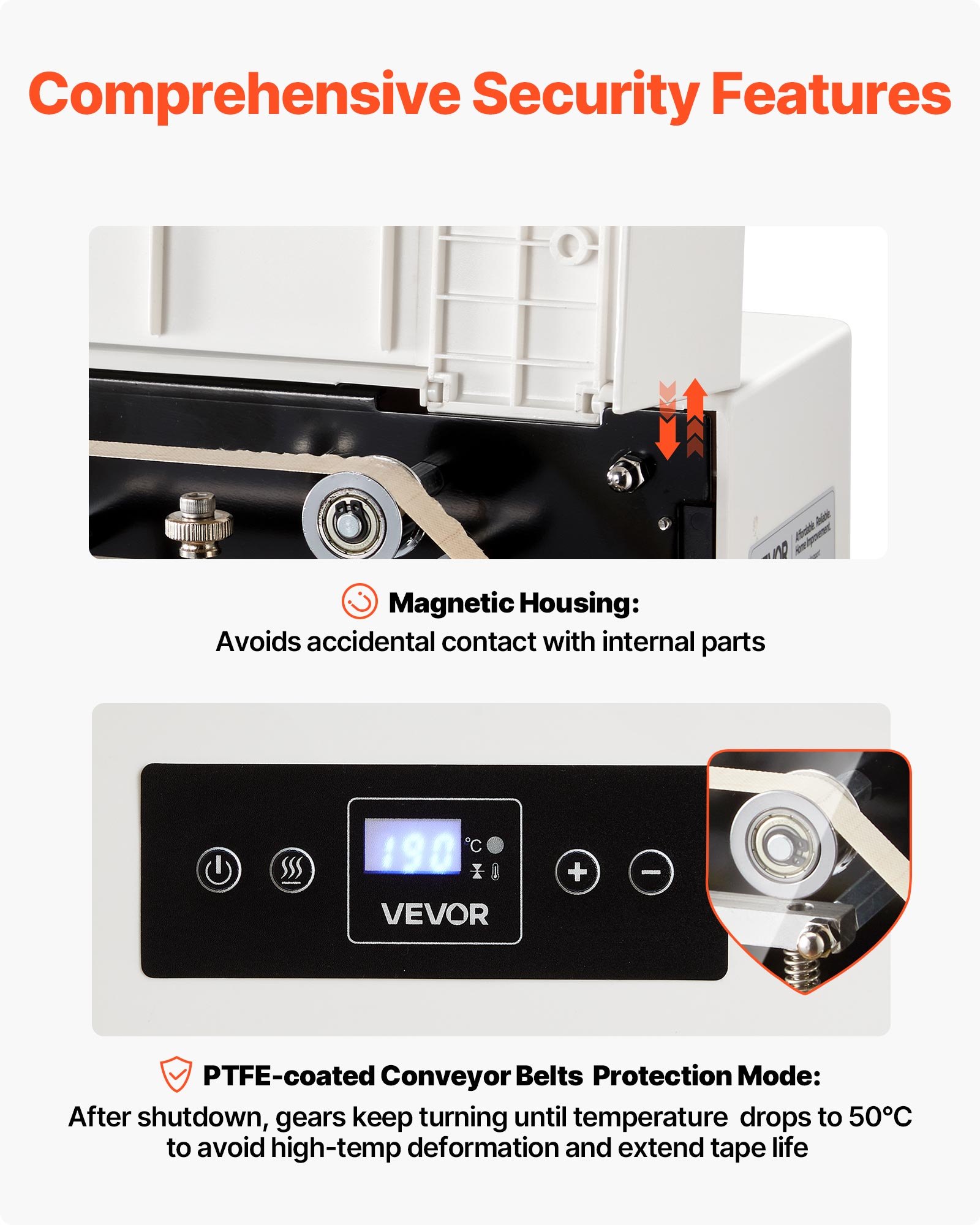 VEVOR Continuous Sealing Machine, 8-12 mm Seal Width, Automatic Continuous Band Sealer with Digital Temperature Control, Automatic Shutdown, Heat Sealing Machine for 0.06-0.2 mm Plastic Bags
