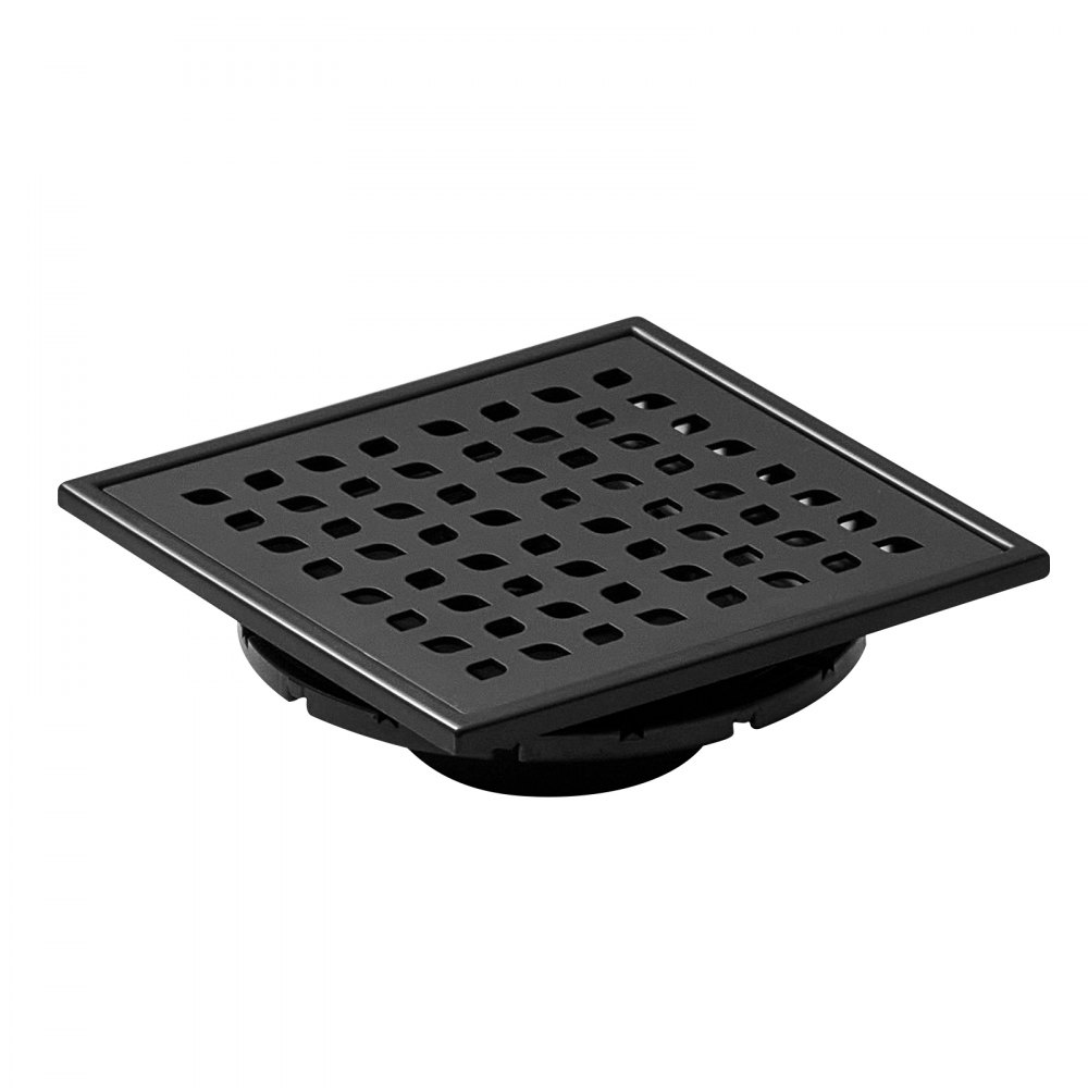 VEVOR douchegoot 140 x 140 x 15 mm vloerafvoer 48 L/min afvoergoot RVS 304 afvoer douchegoot rechthoekige doucheafvoer slanke lineaire afvoer met haarzeef, mat zwart