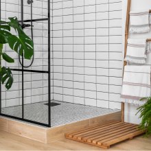 VEVOR 406mm Linear Shower Drain with Square Pattern Grate,Brushed 304 Stainless Steel Rectangle Shower Floor Drain, Sleek Linear Drain with Hair Strainer, Matte Black