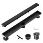 VEVOR 610mm Linear Shower Drain Offset with Tile Insert Cover,Brushed 304 Stainless Steel Rectangle Shower Floor Drain, Sleek Linear Drain with Hair Strainer, Black