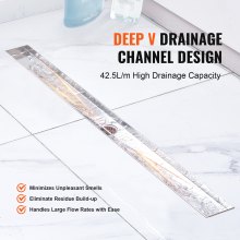 VEVOR 914mm Linear Shower Drain Offset with Tile Insert Cover,Brushed 304 Stainless Steel Rectangle Shower Floor Drain,Linear Drain with Leveling Feet,Hair Strainer Silver