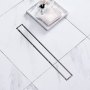 VEVOR 609 x 70 x 70 mm lineaire doucheafvoer, verspringend met tegelinzetstuk, geborsteld roestvrij staal 304, rechthoekige douchevloerafvoer, lineaire afvoer met stelvoeten, haarzeef, zilver