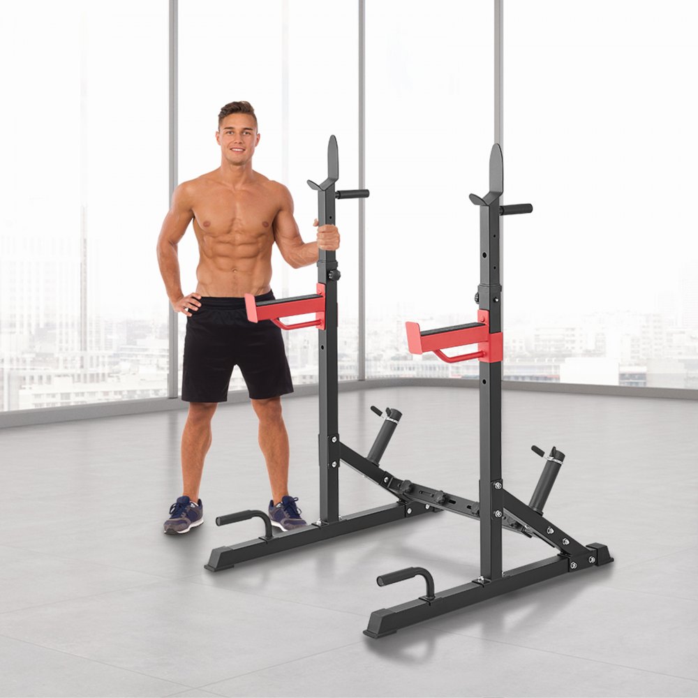 VEVOR Squat Stand Power Rack, multifunctionele halterstandaard met haak, opslaghulpstuk voor gewichtsplaten, verstelbare gratis bankdrukstandaard, maximale belasting 600 pond, stalen oefenvierkant
