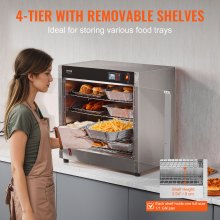 VEVOR Hot Box Voedselverwarmer Snackwarmhoudkast met 4 niveaus en waterbak