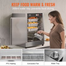 VEVOR Voedselverwarmer 5-laags snackverwarmingskast met waterbak, enkele deur