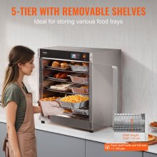 VEVOR Hot Box Voedselverwarmer 5-laags snackwarmhoudkast met waterbak