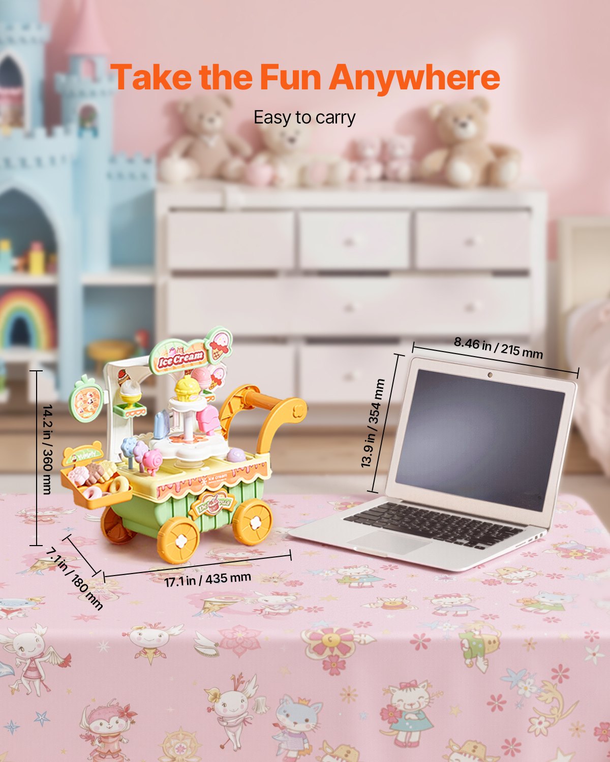 VEVOR ijscowagen, 27-delige accessoires, PP ijssalon, ijssalon met opbergkar met speelgeld, geluids- en lichteffecten, Montessori educatief speelgoed, rollenspel voor peuters vanaf 3 jaar