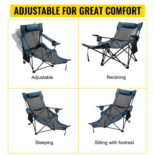 VEVOR Liggende Opvouwbare Campingstoel Mesh Lounge Strandchaise met Voetsteun