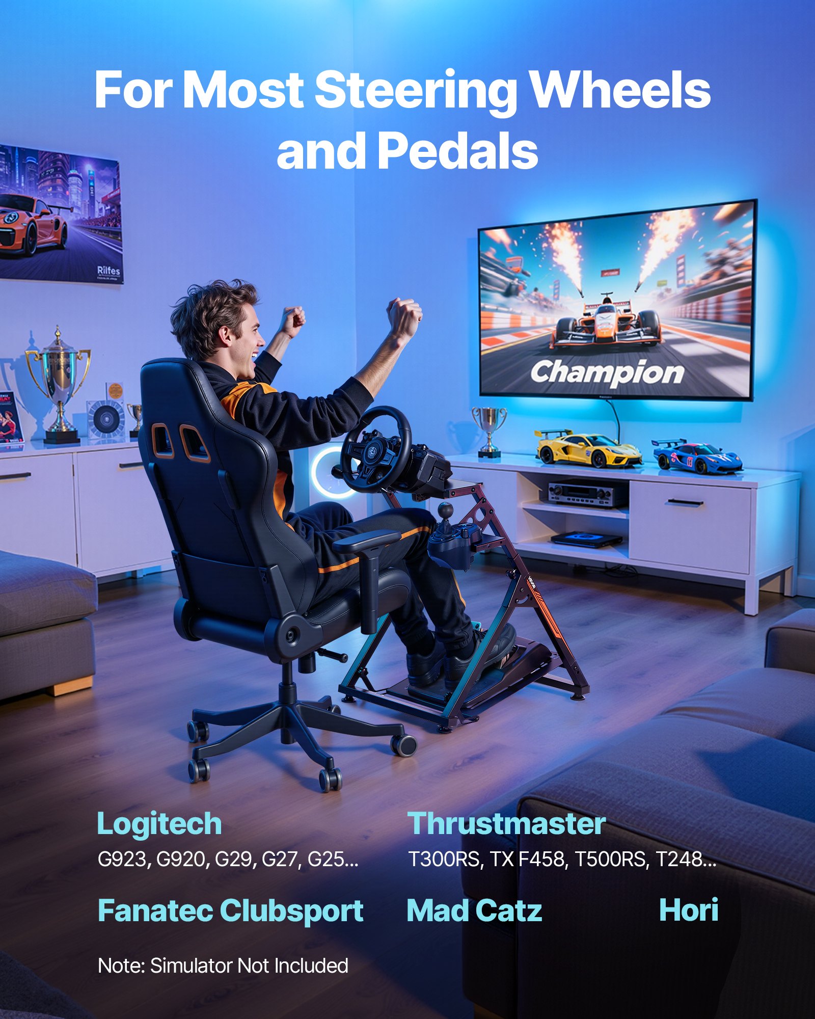 VEVOR Racing Wheel Stand, Adjustable & Foldable Simulator Stand for Logitech G923 G920 G29 G27, Thrustmaster T300RS TX F458 T500RS T3PA-PRO(F1/GT) Gaming Cockpit,Pedals Simulator NOT Included,Compact