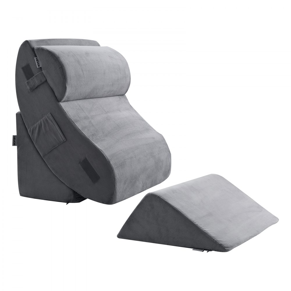 VEVOR orthopedisch wigkussen voor in bed, 4-delig, ondersteuning voor benen, nek en schouders, tegen rugpijn, brandend maagzuur, verlichting van snurken, rechtop zitten in bed, donkergrijs