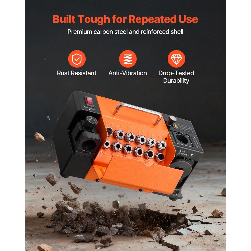 VEVOR Drill Bits Sharpener MR-13B, 3-15mm Drill Bit Grinder Sharpener with Adjustable Lip Relief Angle & 95°-135° Point Angle, 4600RPM High Speed Re-Sharpener with 13 Collets, CBN & SDC Wheels