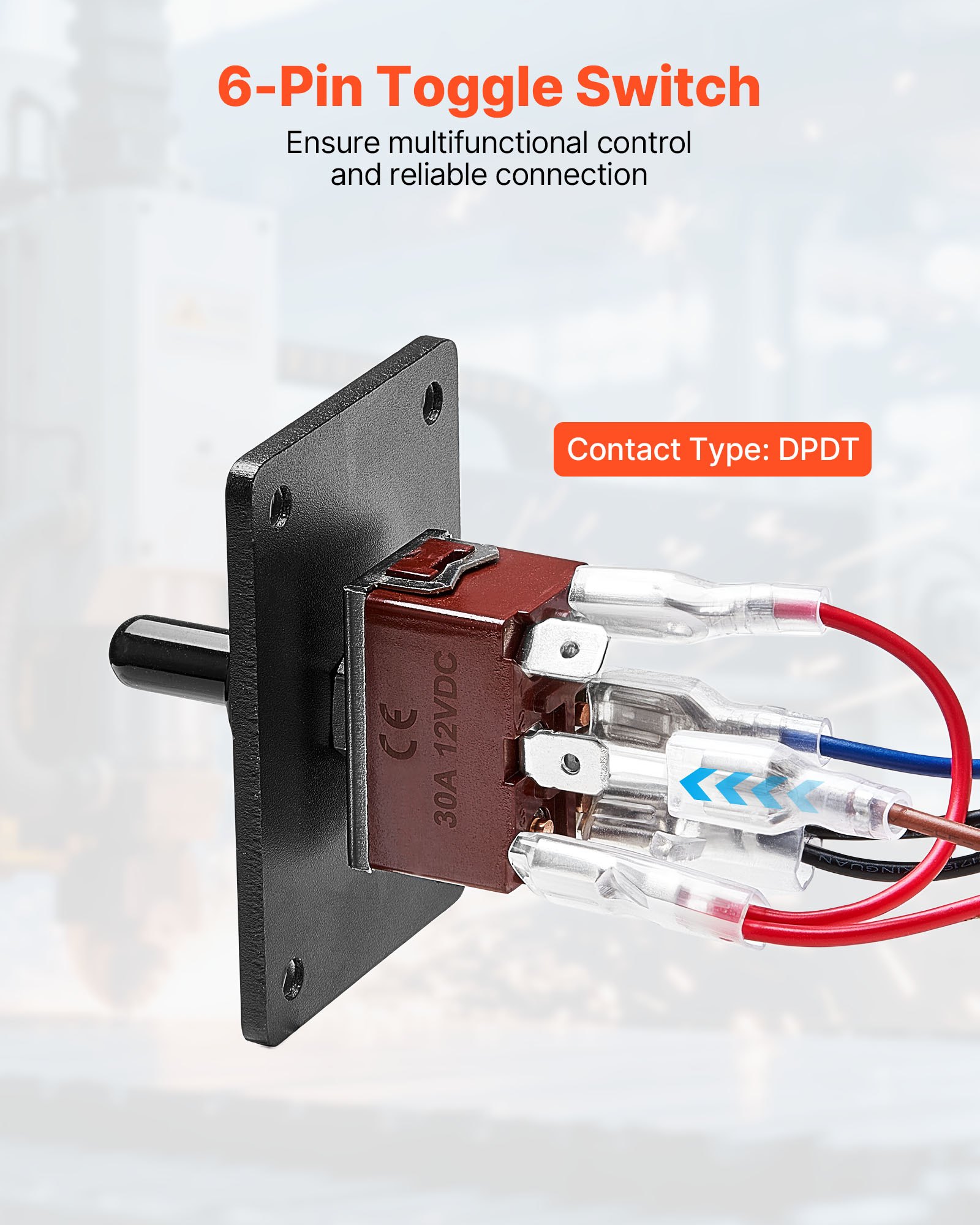 VEVOR wipschakelaar, 6-polige tuimelschakelaar met polariteitsomkering (AAN)-UIT-(AAN) DC 12 V/30 A AC 250 V/15 A – met op/neer montageplaat en waterdichte kofferbakkap voor auto, voertuig, boot