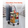 VEVOR Winkelwagen, opvouwbare winkelwagen met zwenkwielen en een laadvermogen van 40,8 kg, 39 liter winkelwagen, wasmand voor wasgoed, winkelen, kamperen, boodschappen, bagage, zwart