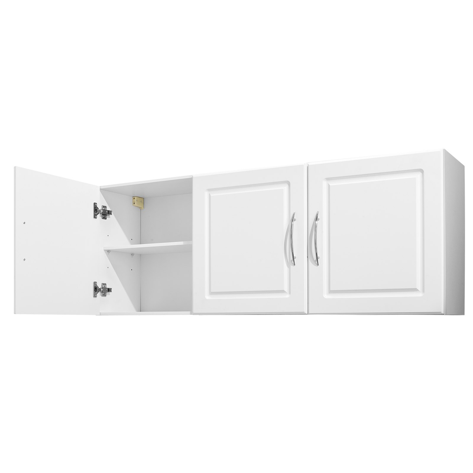 VEVOR Laundry Room Wall Cabinet, 2-Tier Wall Mounted Hanging Cabinet with Adjustable Shelf, Cupboard Storage with 3 Doors, for Kitchen, Bathroom, Laundry, 12.44 x 54 x 20.31 in (D x W x H), White