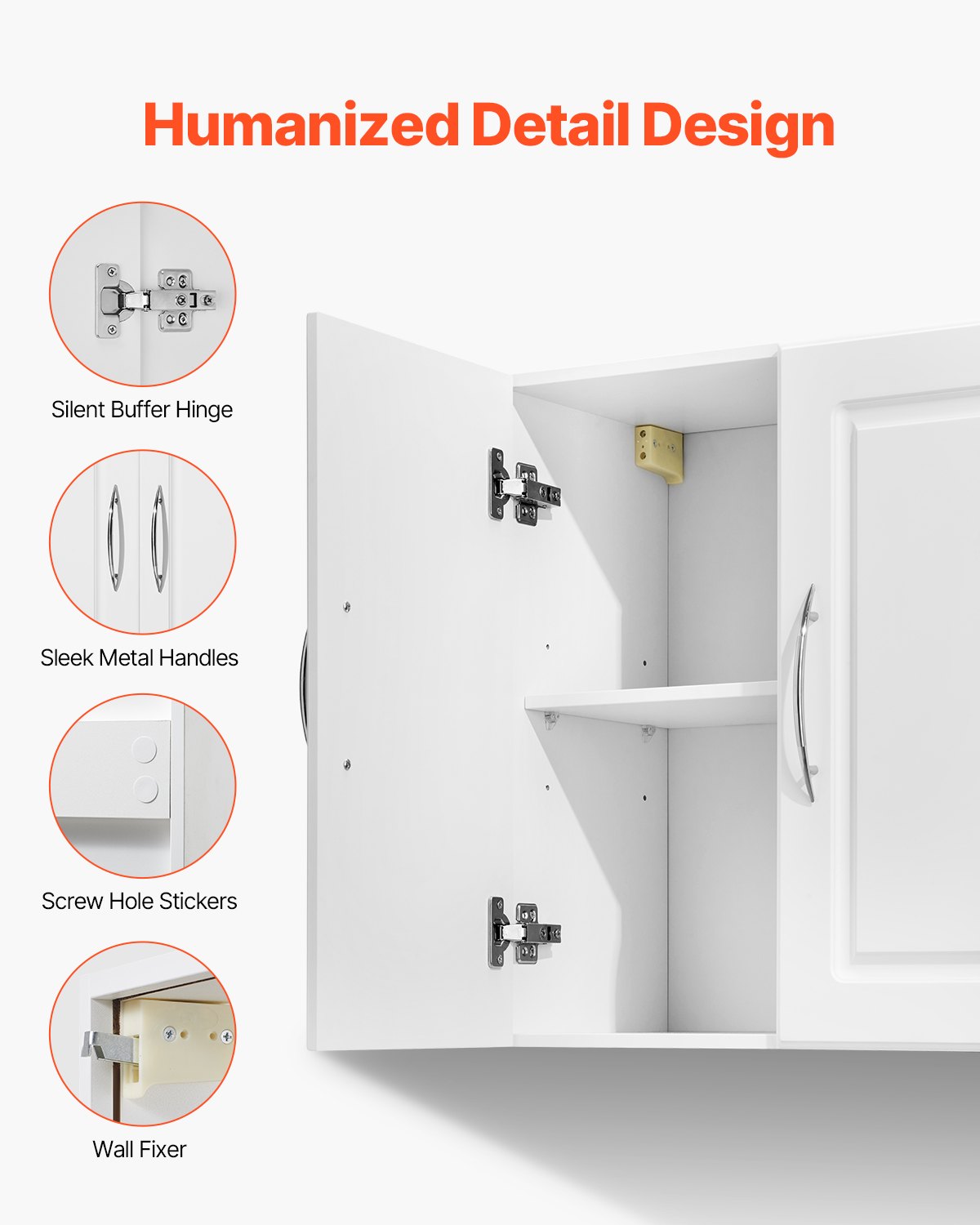 VEVOR Laundry Room Wall Cabinet, 2-Tier Wall Mounted Hanging Cabinet with 2 Doors, Cupboard Organizer with Adjustable Shelf, for Kitchen, Garage, Laundry, 11.8 x 23.6 x 23.6 in (D x W x H), White