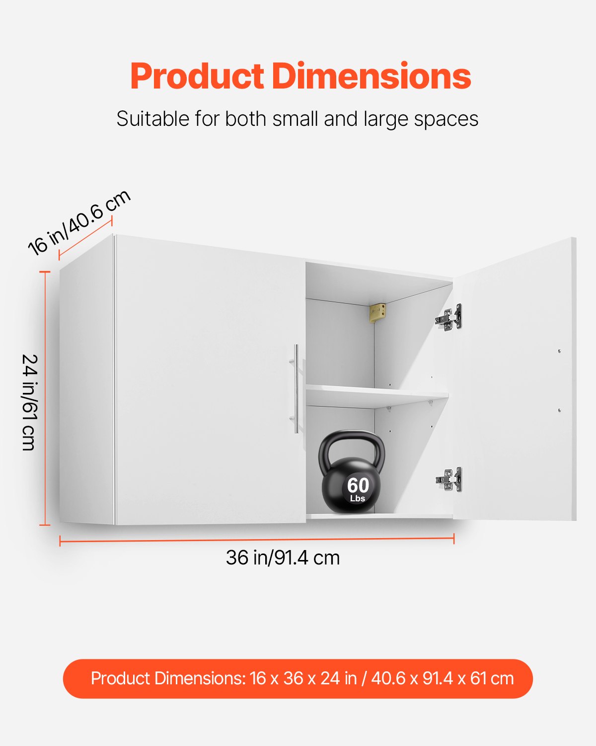 VEVOR Laundry Room Wall Cabinet, 2-Tier Wall Mounted Hanging Cabinet with 2 Doors, Cupboard Organizer with Adjustable Shelf, for Bathroom, Kitchen, Garage, Laundry, 16 x 36 x 24 in (D x W x H), White