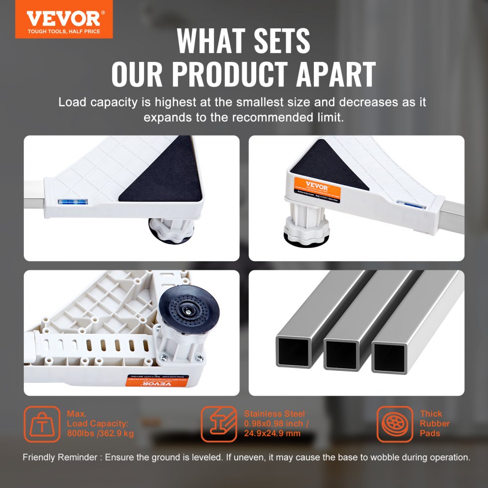 VEVOR Mini koelkaststandaard 414 x 414 x 96,5 mm, universele wasbakbasis, verstelbare koelkaststandaard met 4 stevige poten, wasmachinebasis voor wasmachine en droger