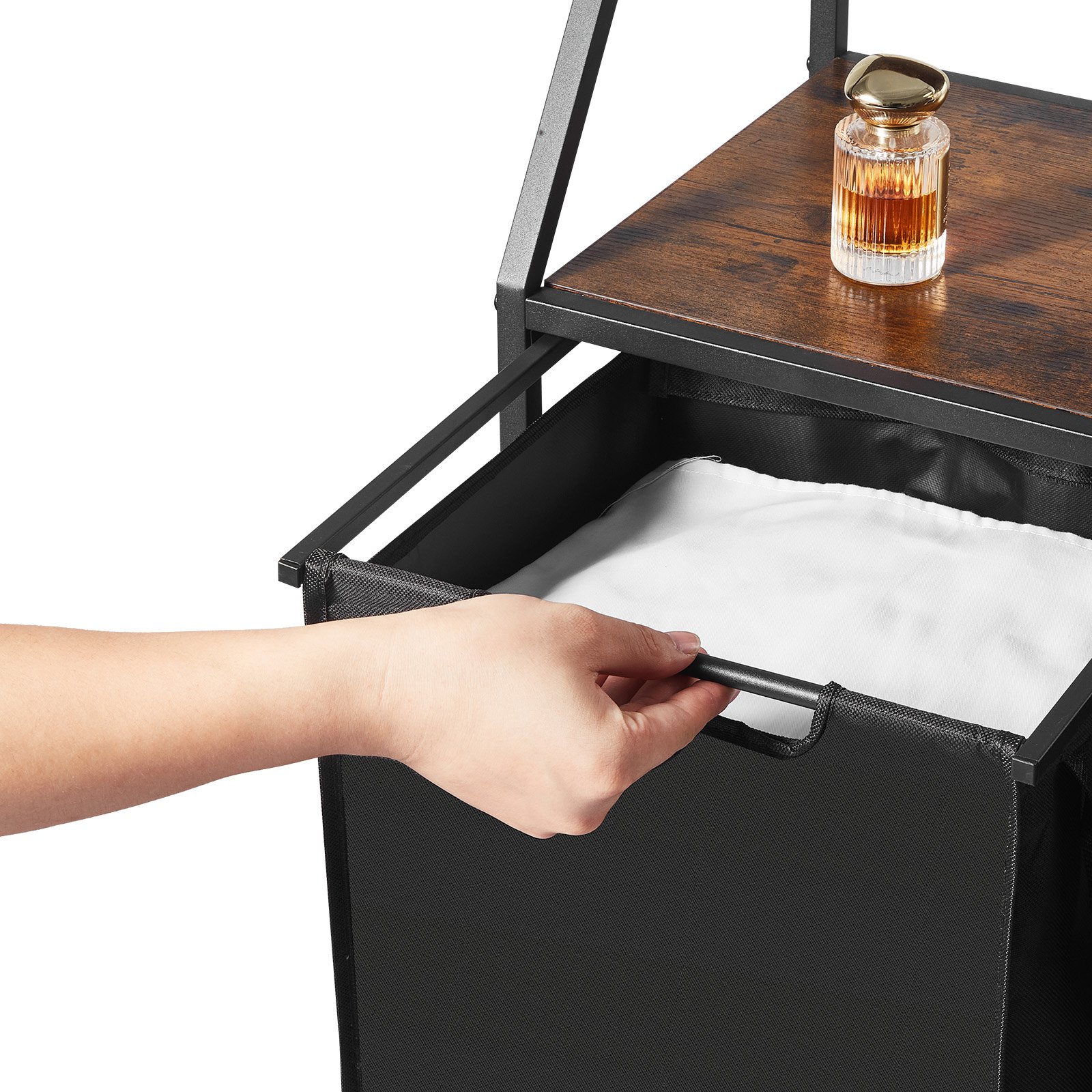 VEVOR Wasmand Wassorteerder met 2 compartimenten (600D Oxford-stof) en houten tafelblad, wasverzamelaar op wielen met ladderplanken, wasscheider Wassorteersysteem voor vuile was